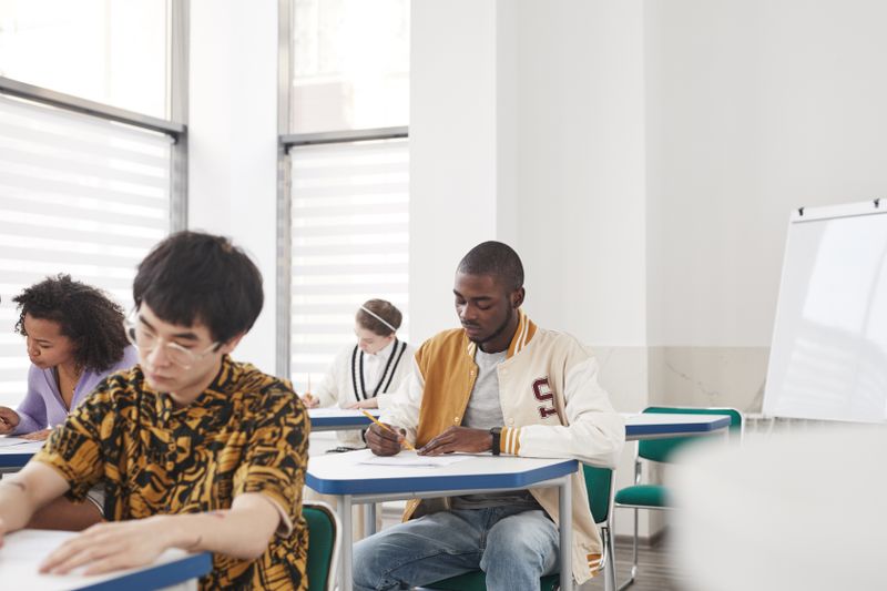 Students in a classroom preparing for an AP exam