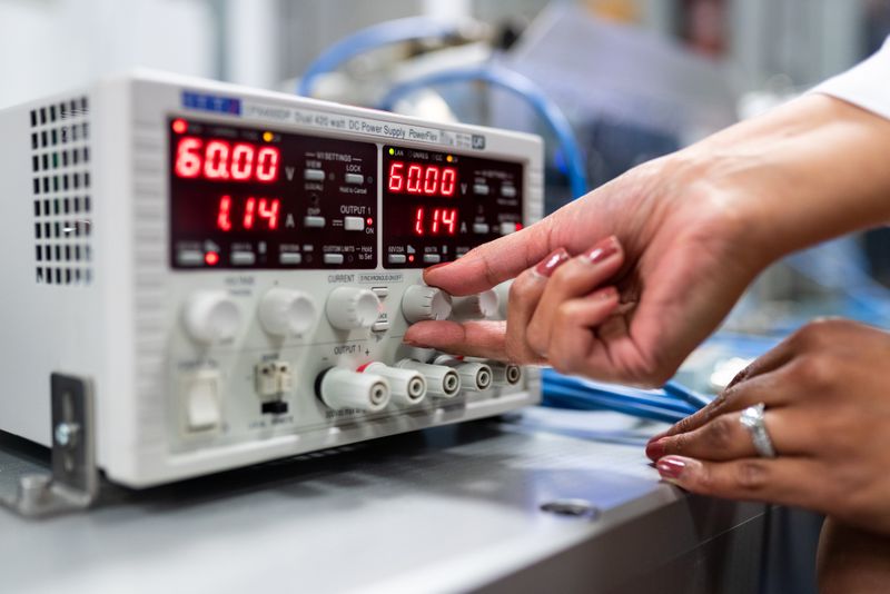 Student measuring lab equipment for a research paper procedure