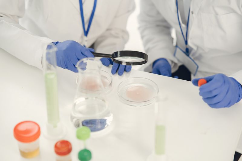 Hands examining lab samples as part of the UNF biomedical summer research experience
